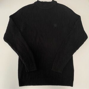 Vintage Timberland Womens Black Ribbed Chunky Knit Mockneck Cotton Sweater Large
